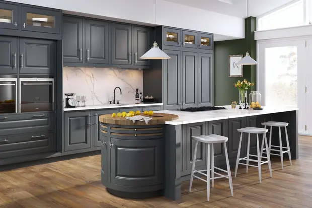 Dark grey in-frame moulded shaker with side by side ovens