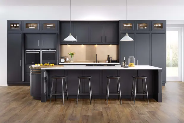 Charcoal smooth painted slab with white quartz