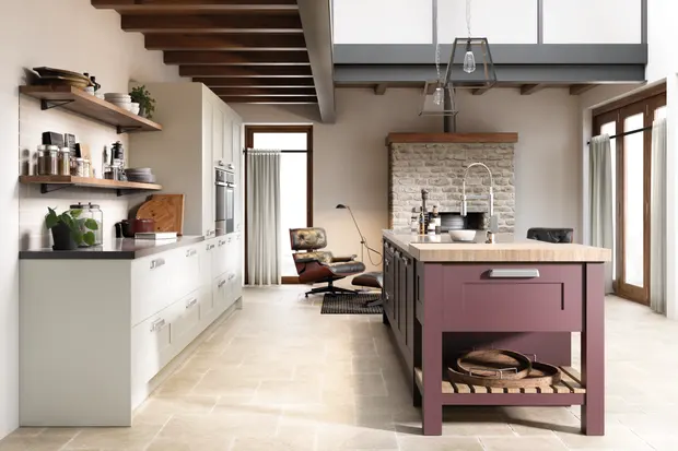 Burgundy and ivory shaker with oak